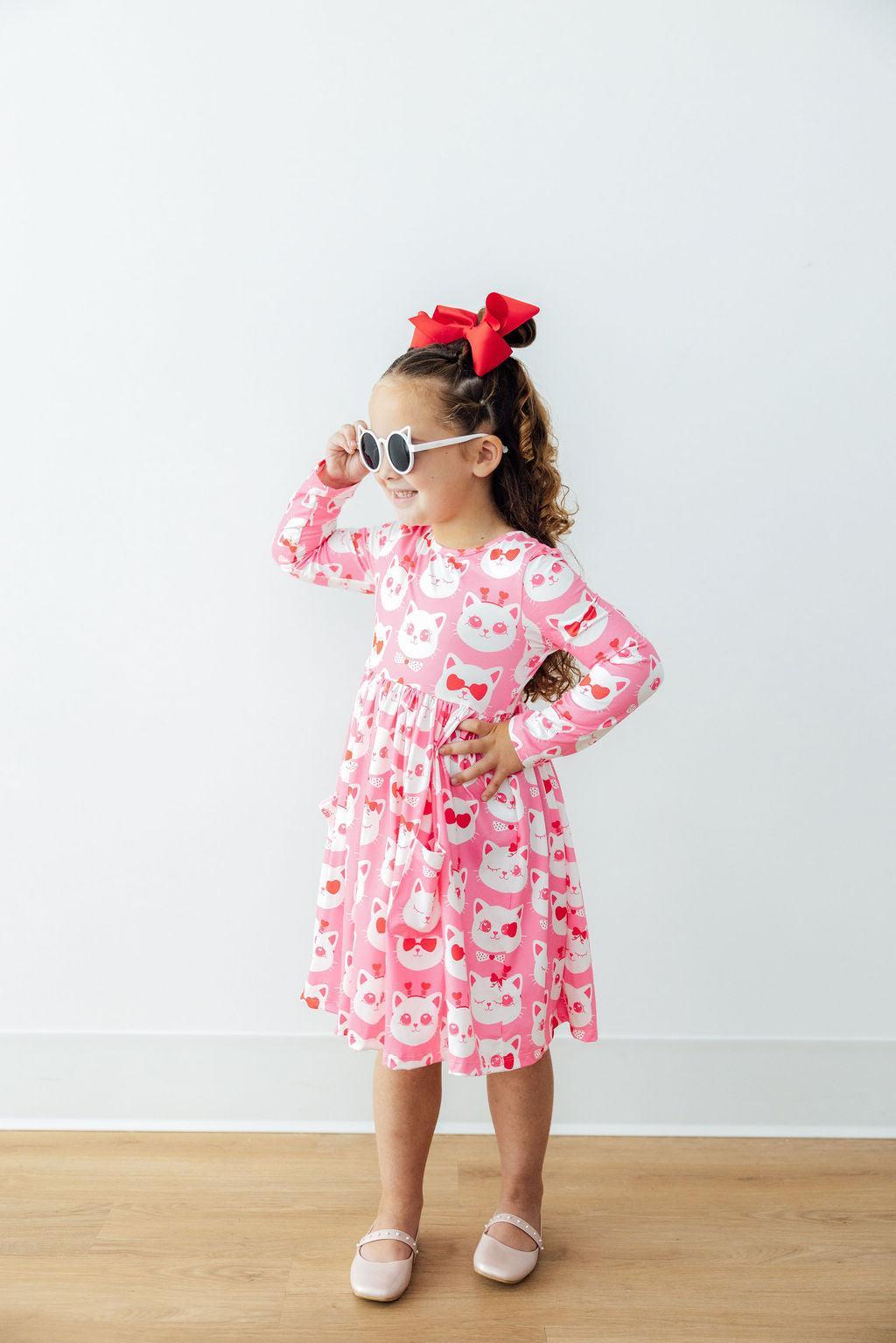 Cutie Cat L/S Pocket Twirl Dress by Mila & Rose ®