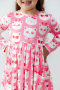 Cutie Cat L/S Pocket Twirl Dress by Mila & Rose ®