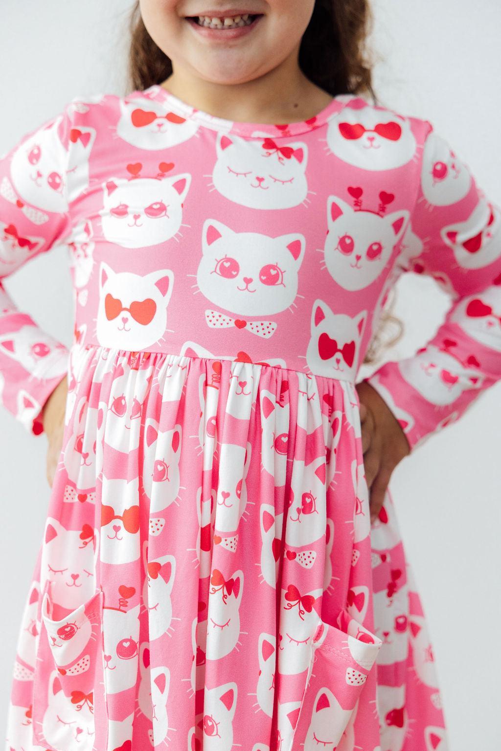 Cutie Cat L/S Pocket Twirl Dress by Mila & Rose ®