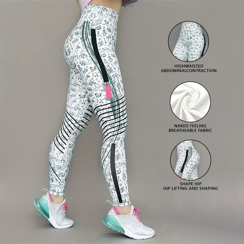 High-Elastic Printed Yoga Leggings – High Waist Tummy Control Fitness Pants by FitiqueFit