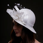 White Bridal Hat with Flower and Ribbon by Bridal Port