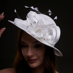 White Bridal Hat with Flower and Ribbon by Bridal Port