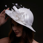 White Bridal Hat with Flower and Ribbon by Bridal Port