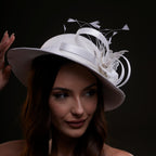 White Bridal Hat with Flower and Ribbon by Bridal Port