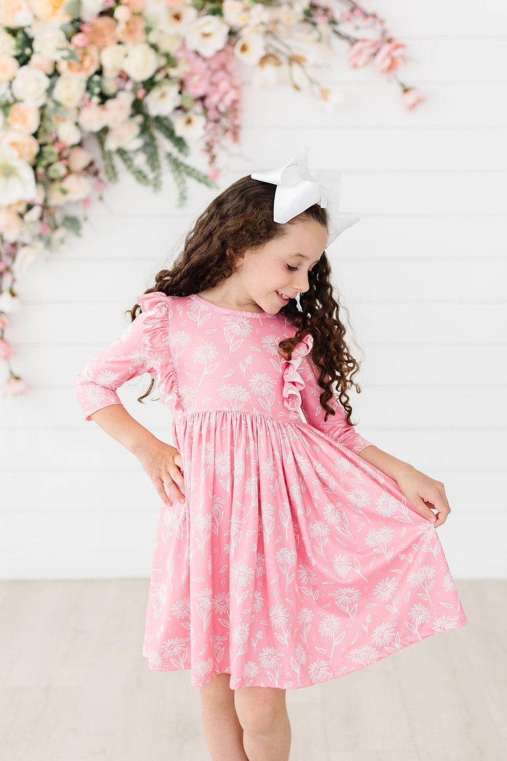 Dahlia Doodles 3/4 Sleeve Ruffle Twirl Dress by Mila & Rose ®
