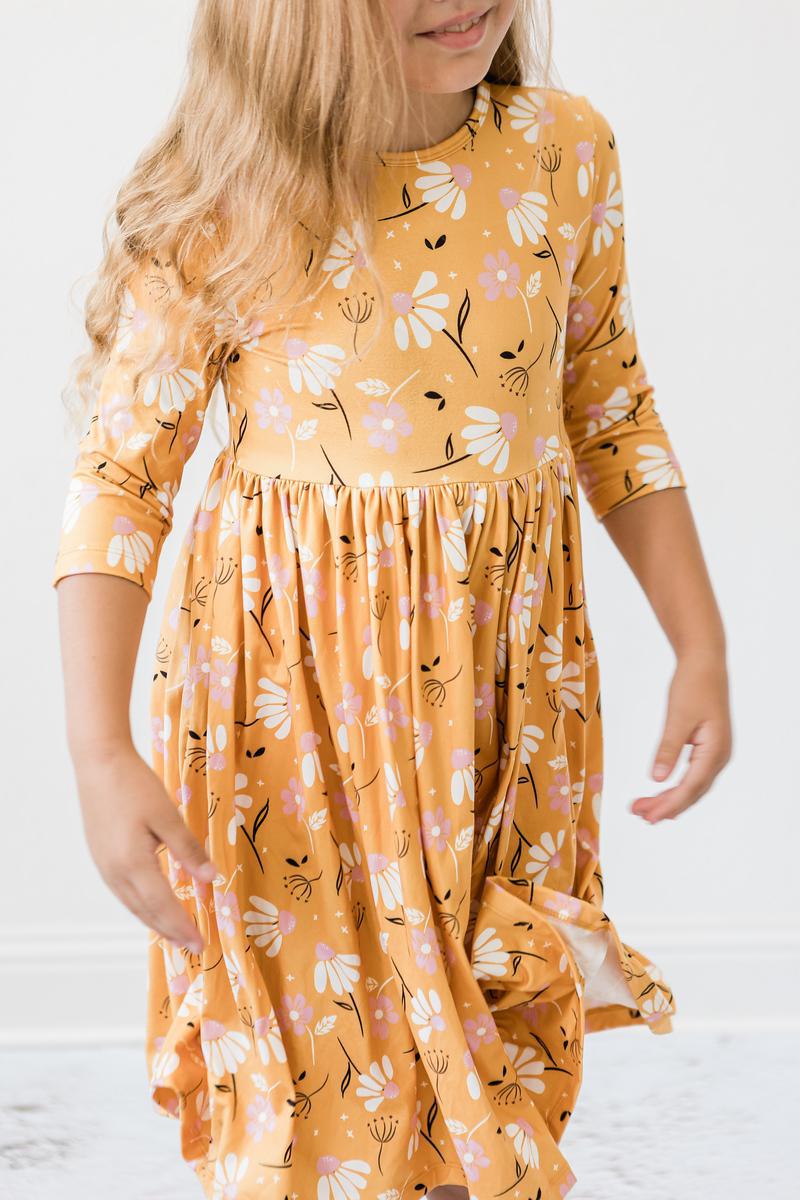 Dandelions in Fall 3/4 Sleeve Pocket Twirl Dress by Mila & Rose ®