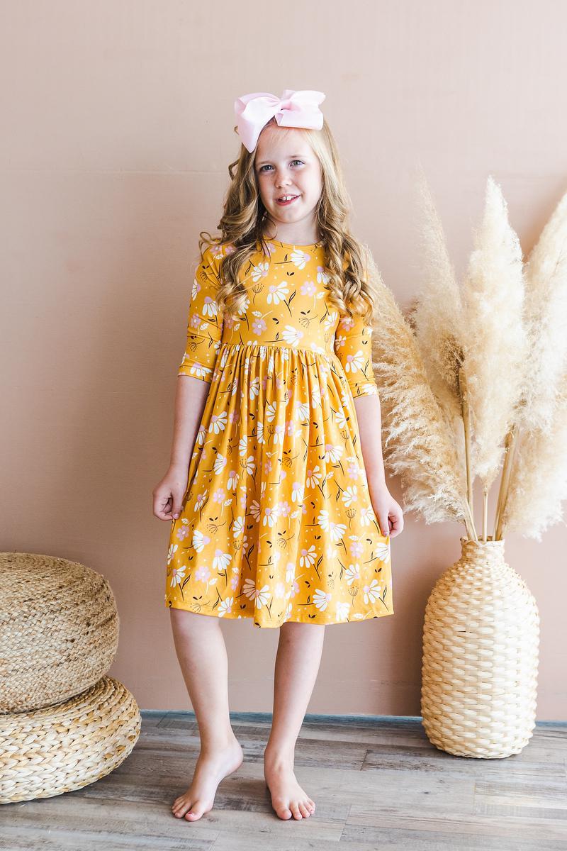 Dandelions in Fall 3/4 Sleeve Pocket Twirl Dress by Mila & Rose ®