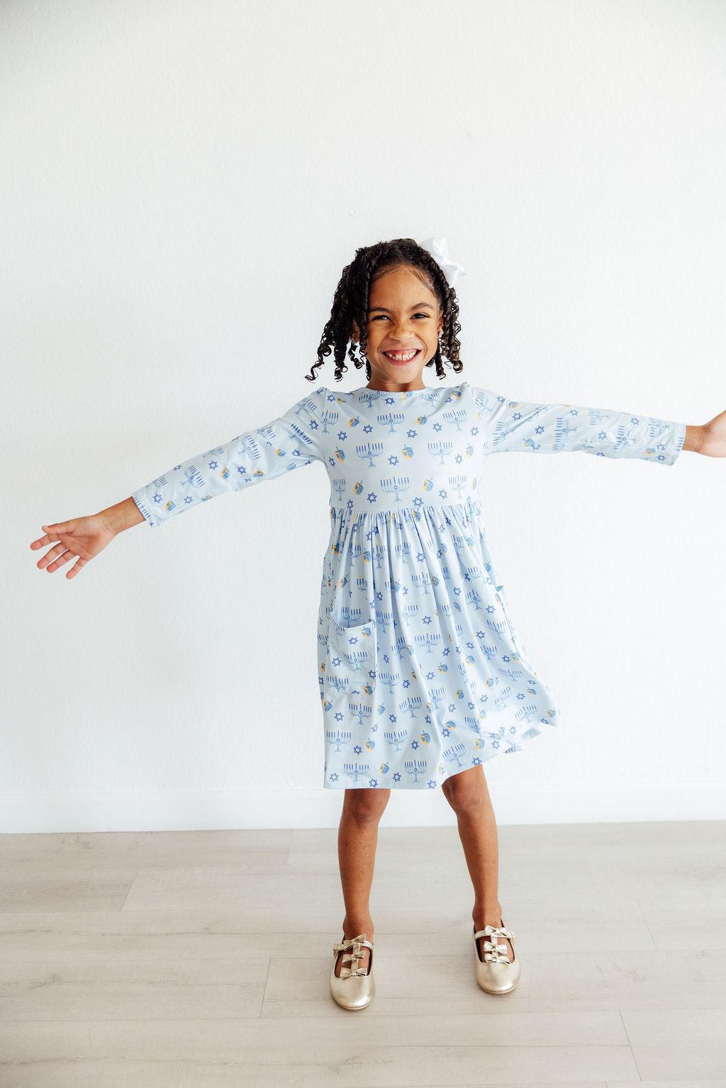 Dreidel Darling L/S Pocket Twirl Dress by Mila & Rose ®