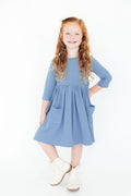 Dusty Blue 3/4 Sleeve Pocket Twirl Dress by Mila & Rose ®