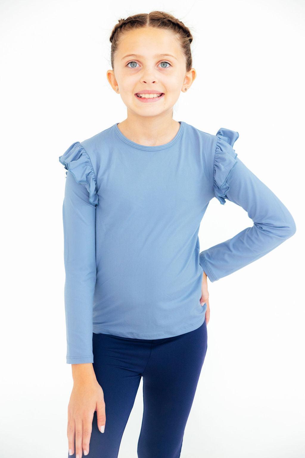 Dusty Blue L/S Ruffle Tee by Mila & Rose ®