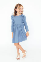Dusty Blue L/S Ruffle Twirl Dress by Mila & Rose ®