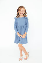 Dusty Blue L/S Ruffle Twirl Dress by Mila & Rose ®