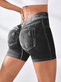 Seamless Denim-Look Yoga Shorts – Back V-Waist Hip-Lifting by FitiqueFit