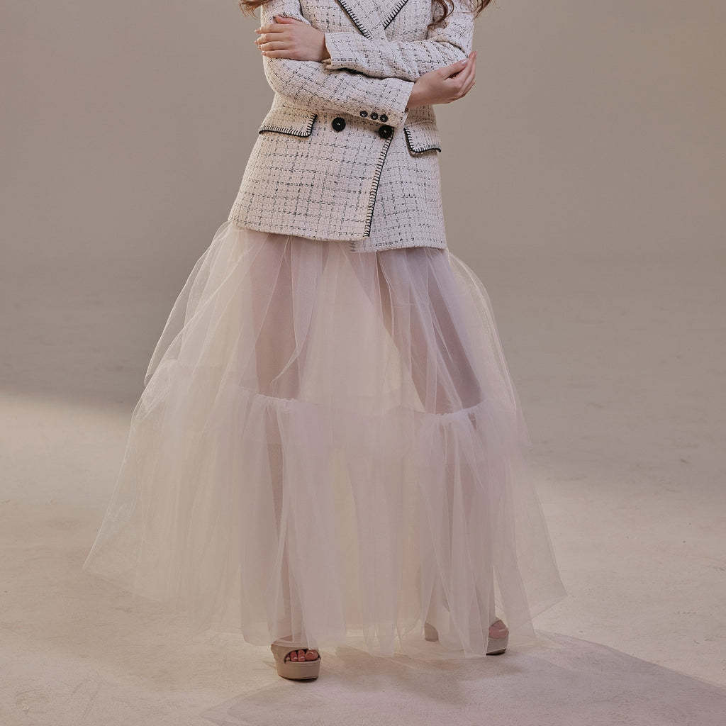 Elegant Double Tulle Skirt , Double Layer Soft White Tulle Skirt for Women, Sheer Maxi Overskirt by Bridal Port