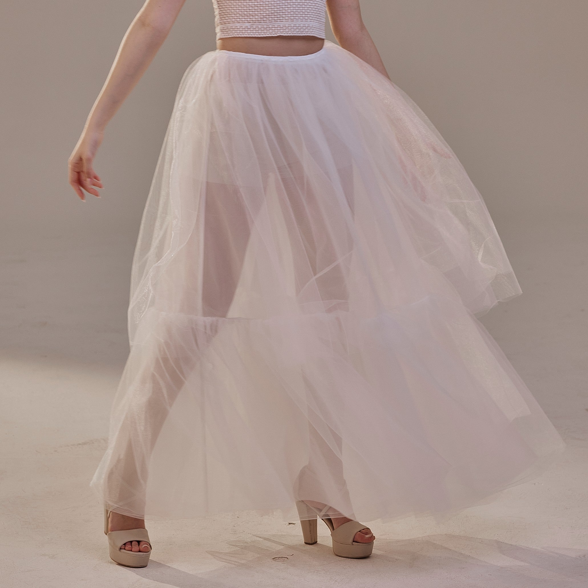 Elegant Double Tulle Skirt , Double Layer Soft White Tulle Skirt for Women, Sheer Maxi Overskirt by Bridal Port