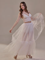 Elegant Double Tulle Skirt , Double Layer Soft White Tulle Skirt for Women, Sheer Maxi Overskirt by Bridal Port