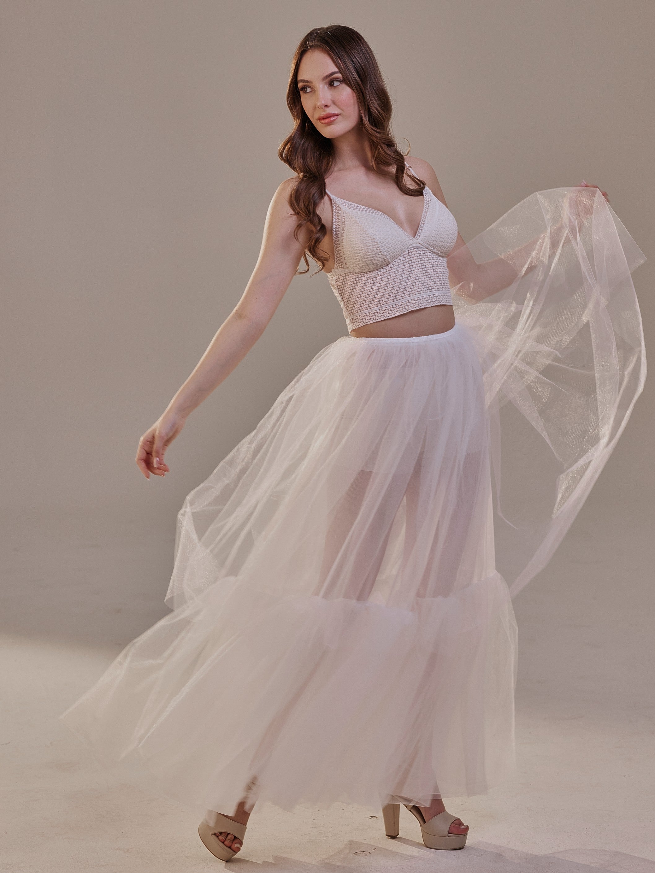 Elegant Double Tulle Skirt , Double Layer Soft White Tulle Skirt for Women, Sheer Maxi Overskirt by Bridal Port