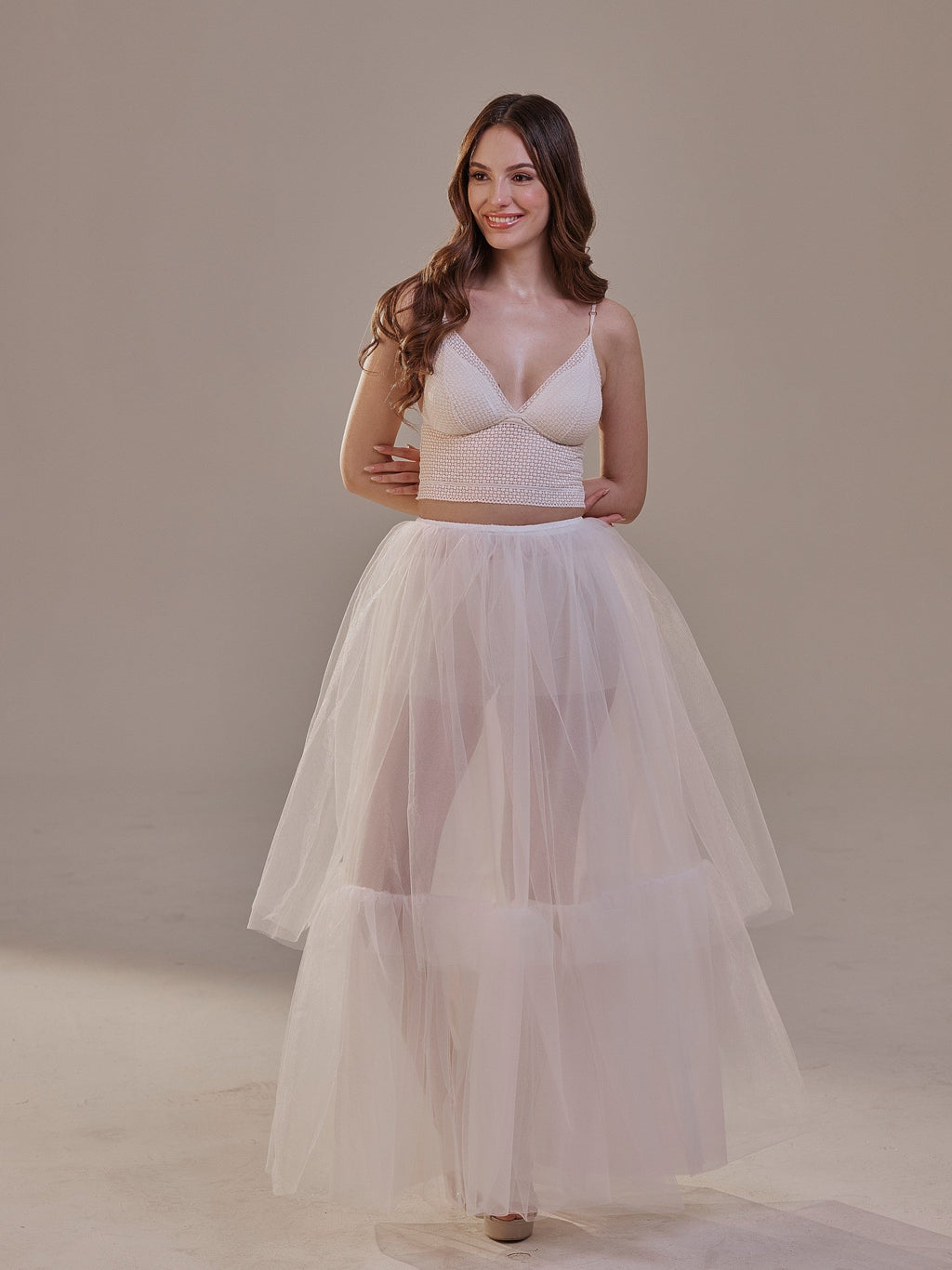 Elegant Double Tulle Skirt , Double Layer Soft White Tulle Skirt for Women, Sheer Maxi Overskirt by Bridal Port