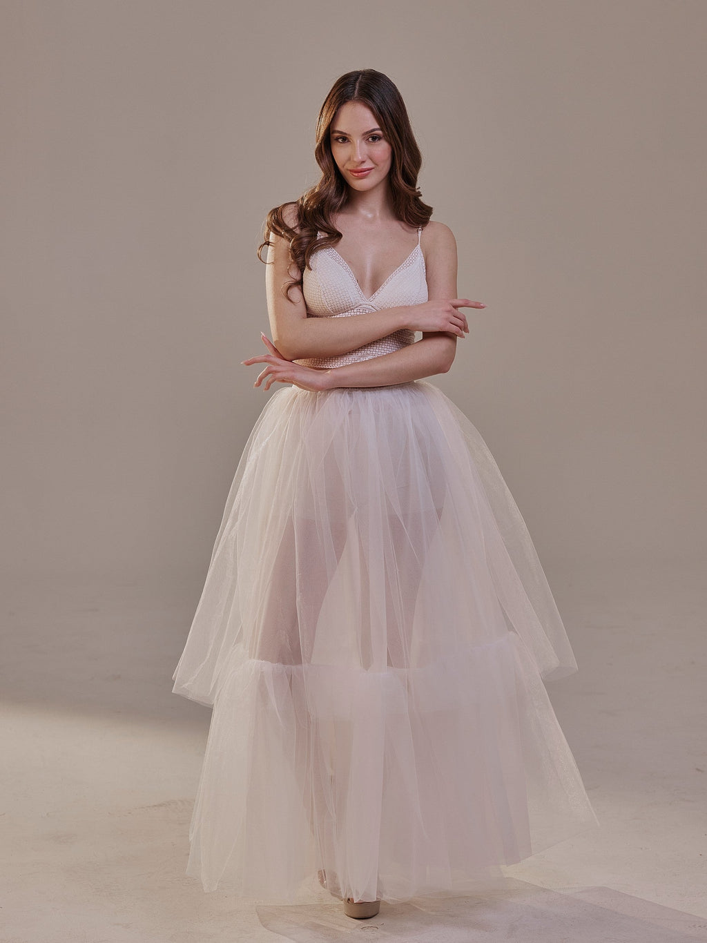 Elegant Double Tulle Skirt , Double Layer Soft White Tulle Skirt for Women, Sheer Maxi Overskirt by Bridal Port