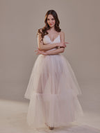 Elegant Double Tulle Skirt , Double Layer Soft White Tulle Skirt for Women, Sheer Maxi Overskirt by Bridal Port