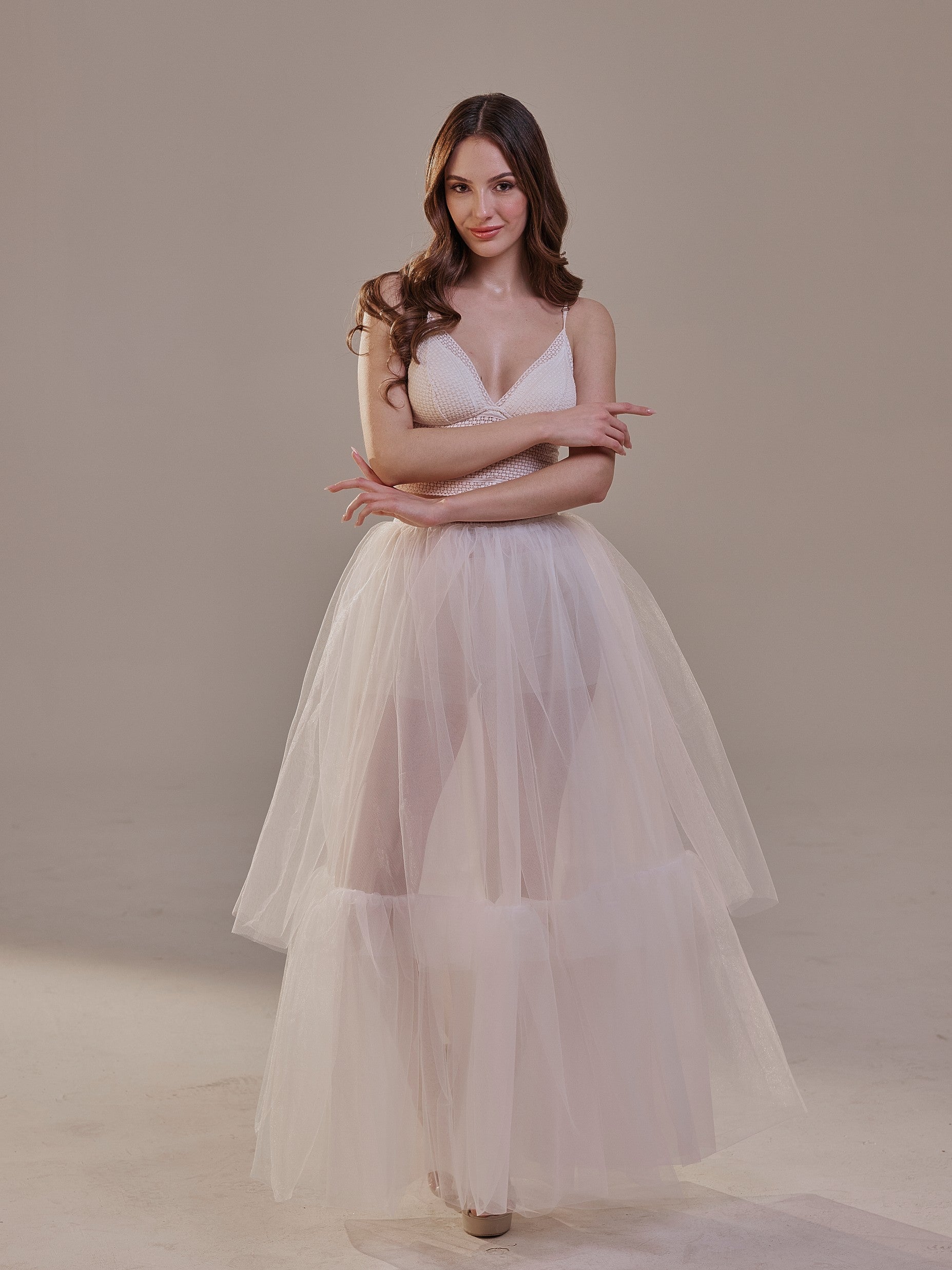 Elegant Double Tulle Skirt , Double Layer Soft White Tulle Skirt for Women, Sheer Maxi Overskirt by Bridal Port