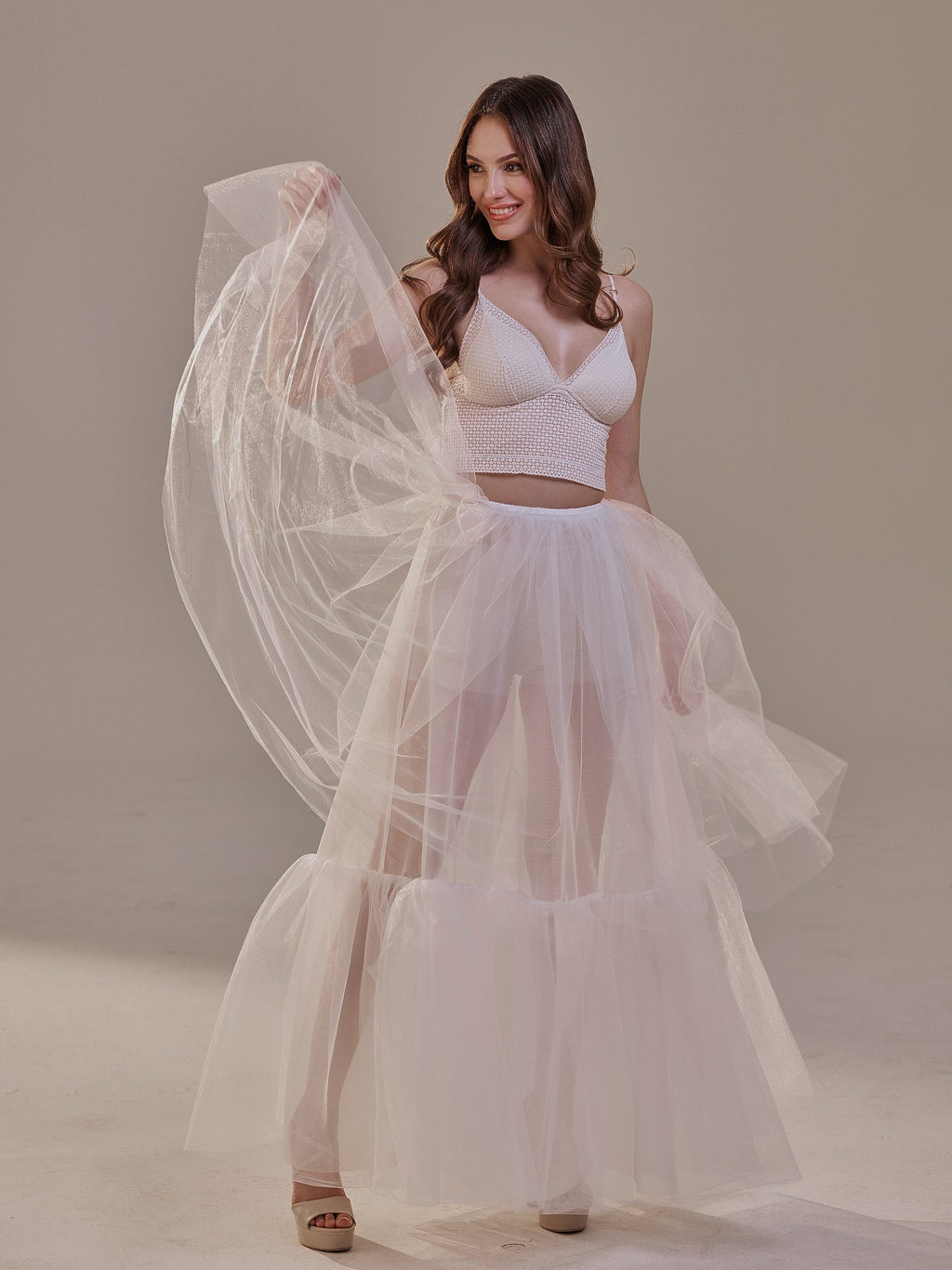 Elegant Double Tulle Skirt , Double Layer Soft White Tulle Skirt for Women, Sheer Maxi Overskirt by Bridal Port