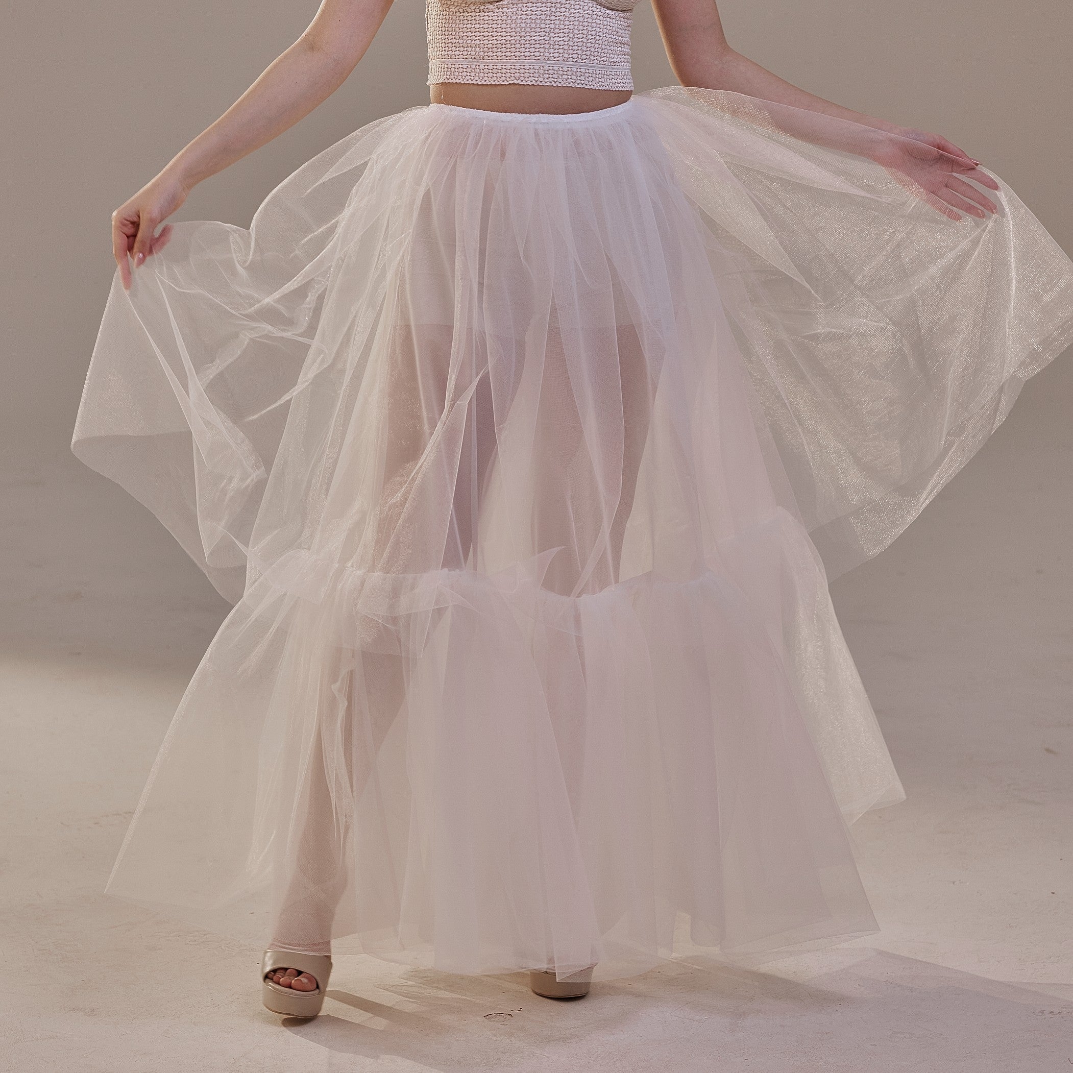 Elegant Double Tulle Skirt , Double Layer Soft White Tulle Skirt for Women, Sheer Maxi Overskirt by Bridal Port