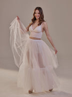Elegant Double Tulle Skirt , Double Layer Soft White Tulle Skirt for Women, Sheer Maxi Overskirt by Bridal Port