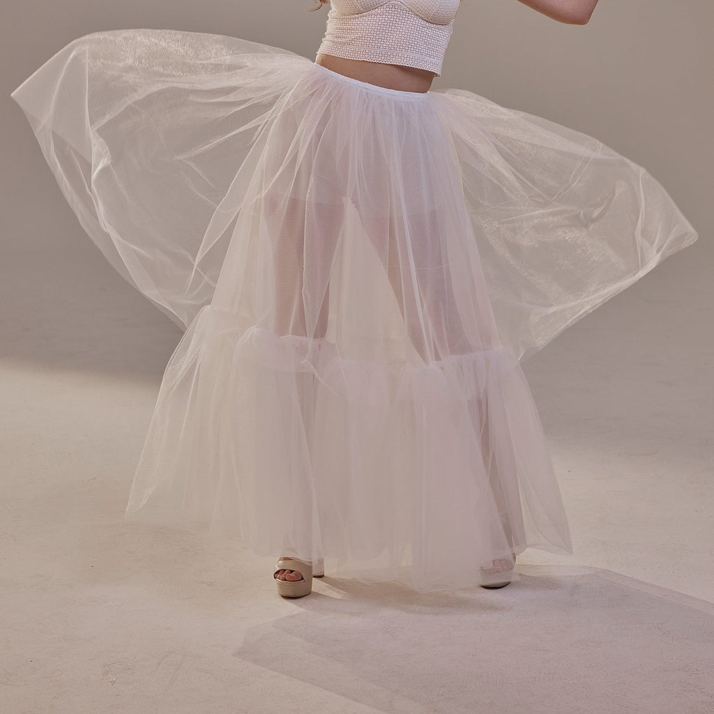 Elegant Double Tulle Skirt , Double Layer Soft White Tulle Skirt for Women, Sheer Maxi Overskirt by Bridal Port