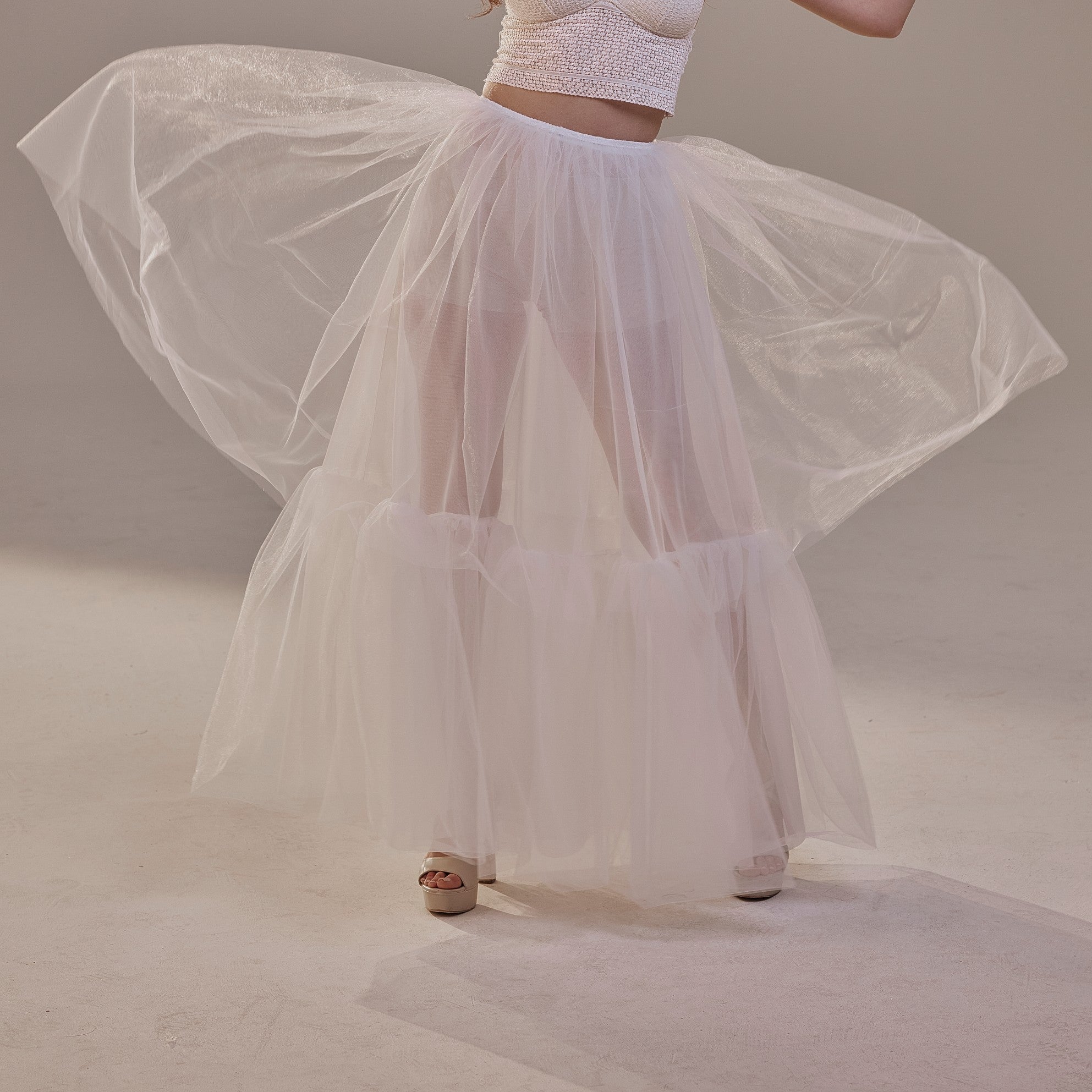 Elegant Double Tulle Skirt , Double Layer Soft White Tulle Skirt for Women, Sheer Maxi Overskirt by Bridal Port