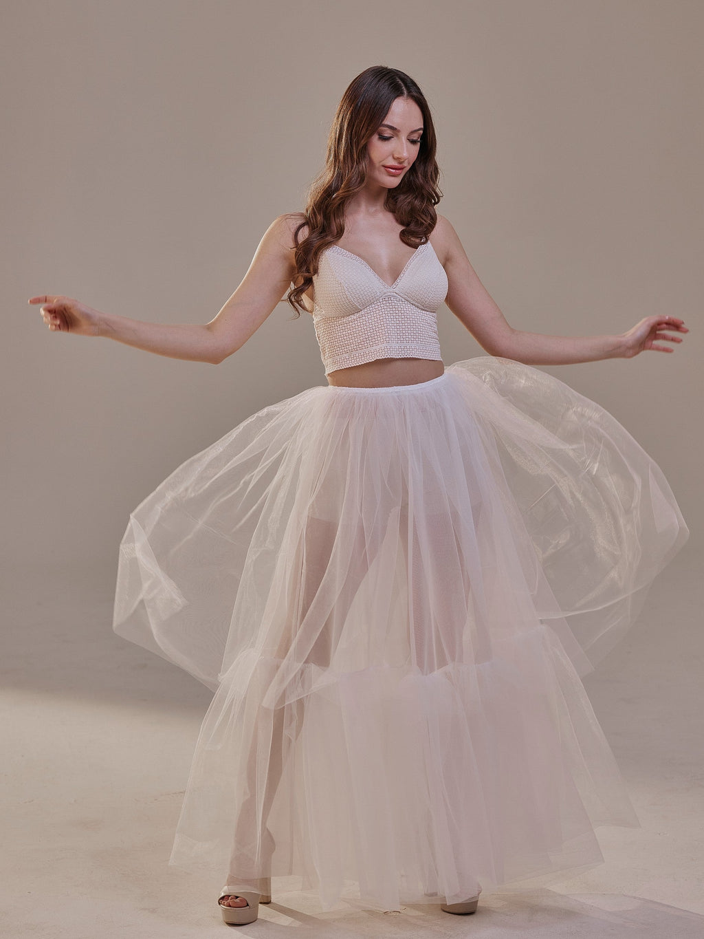 Elegant Double Tulle Skirt , Double Layer Soft White Tulle Skirt for Women, Sheer Maxi Overskirt by Bridal Port