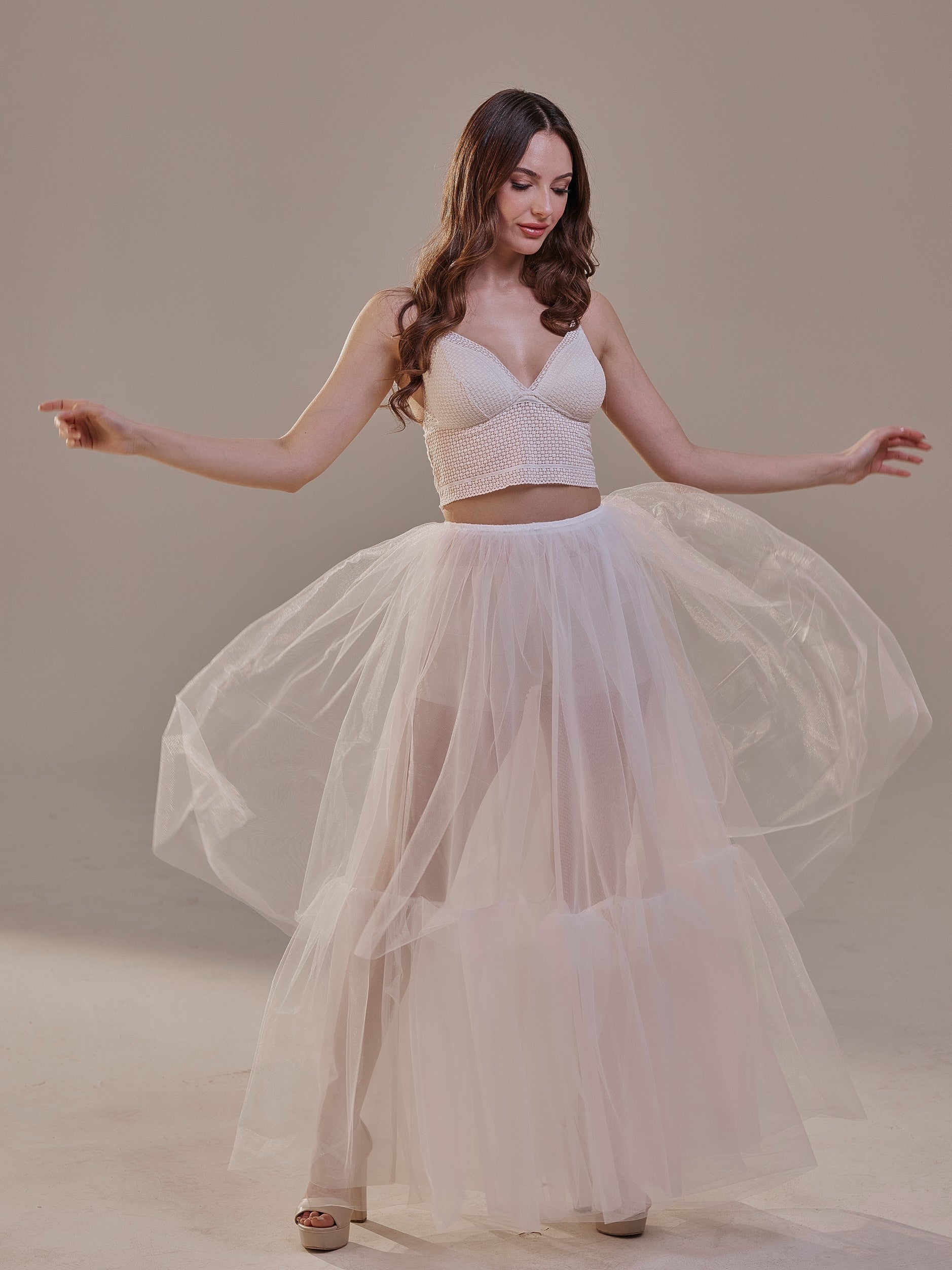 Elegant Double Tulle Skirt , Double Layer Soft White Tulle Skirt for Women, Sheer Maxi Overskirt by Bridal Port