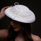 Elegant White Bridal Hat with Beaded Flower Detail by Bridal Port