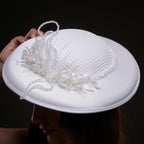 Elegant White Bridal Hat with Beaded Flower Detail by Bridal Port