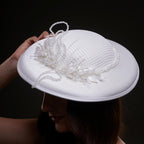 Elegant White Bridal Hat with Beaded Flower Detail by Bridal Port
