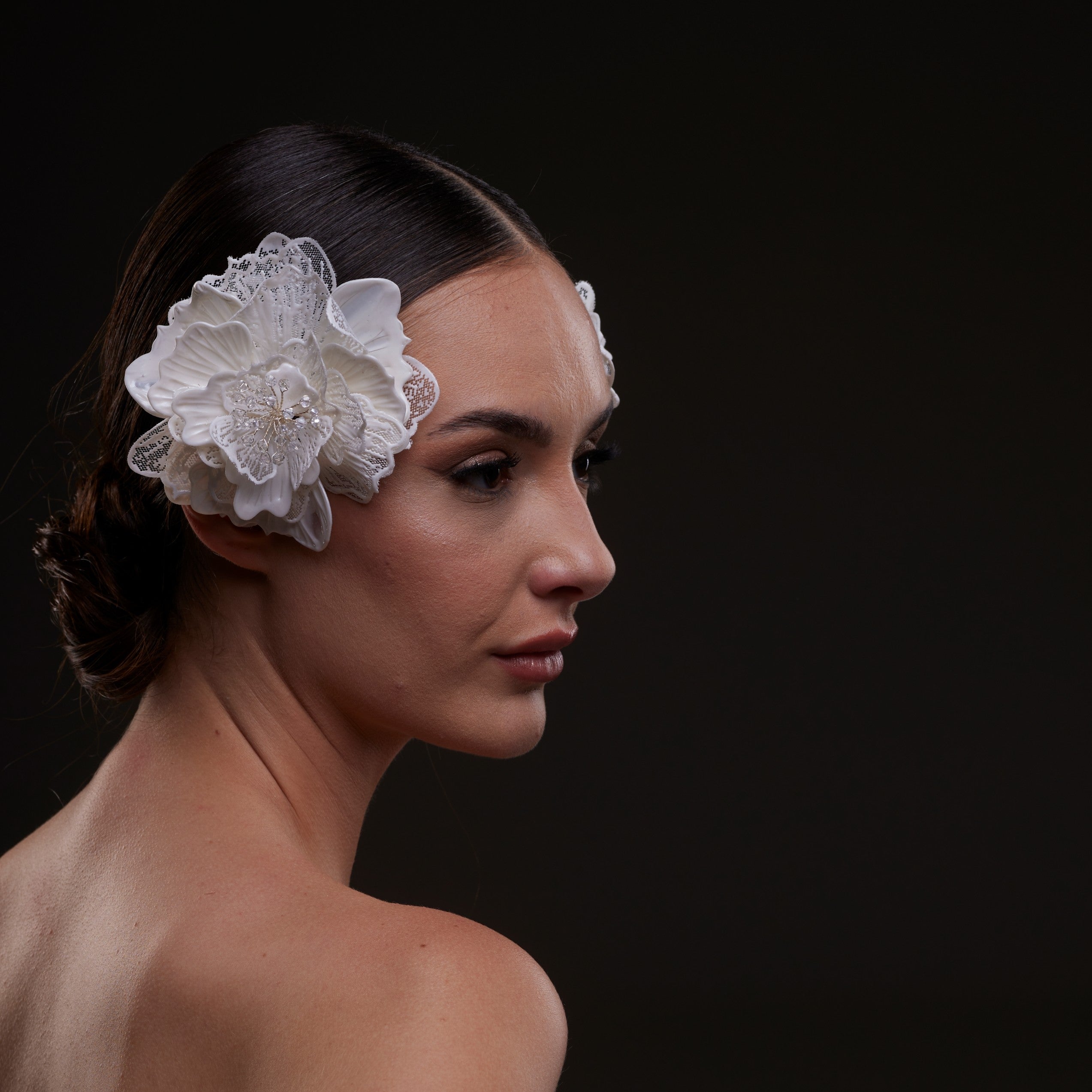 Elegant White Flower Bridal Hair Comb by Bridal Port