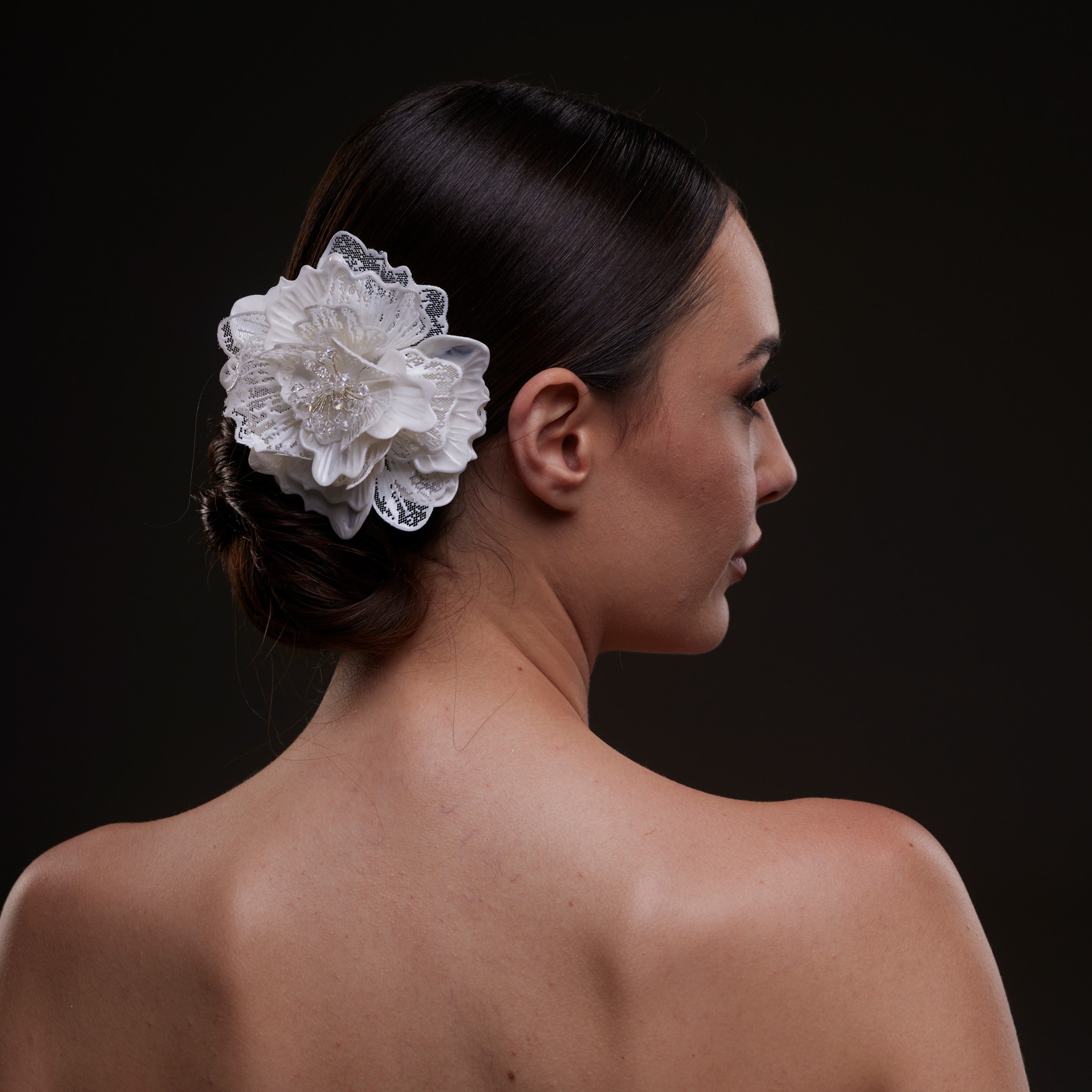 Elegant White Flower Bridal Hair Comb by Bridal Port