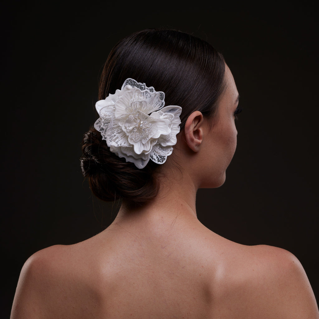 Elegant White Flower Bridal Hair Comb by Bridal Port