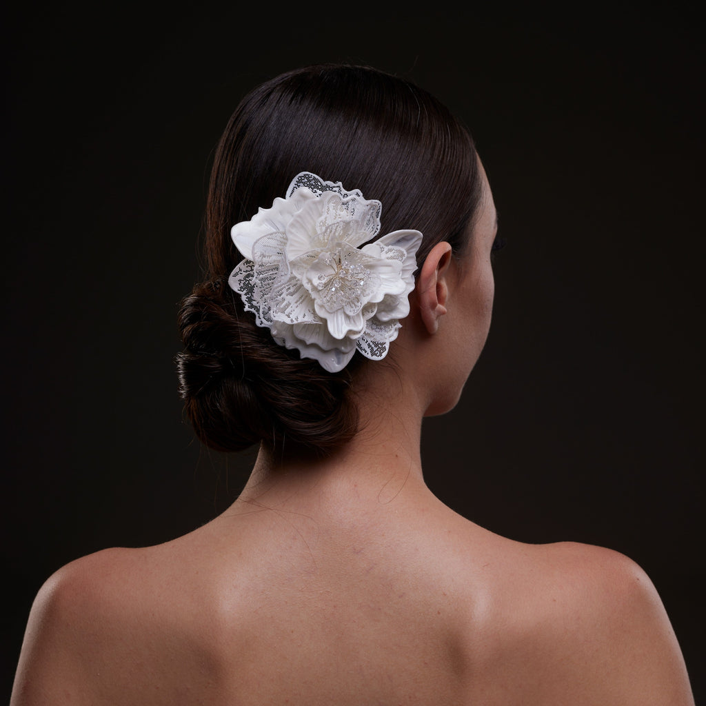 Elegant White Flower Bridal Hair Comb by Bridal Port