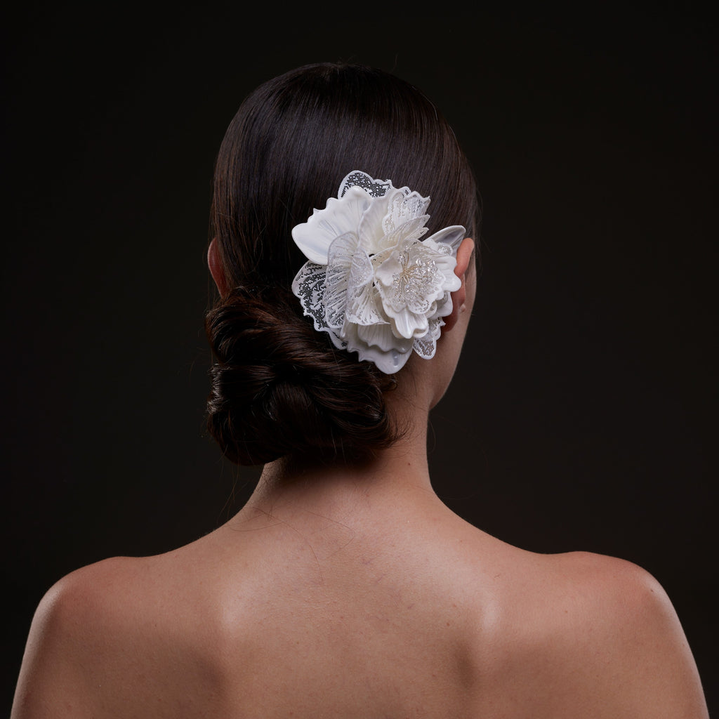Elegant White Flower Bridal Hair Comb by Bridal Port