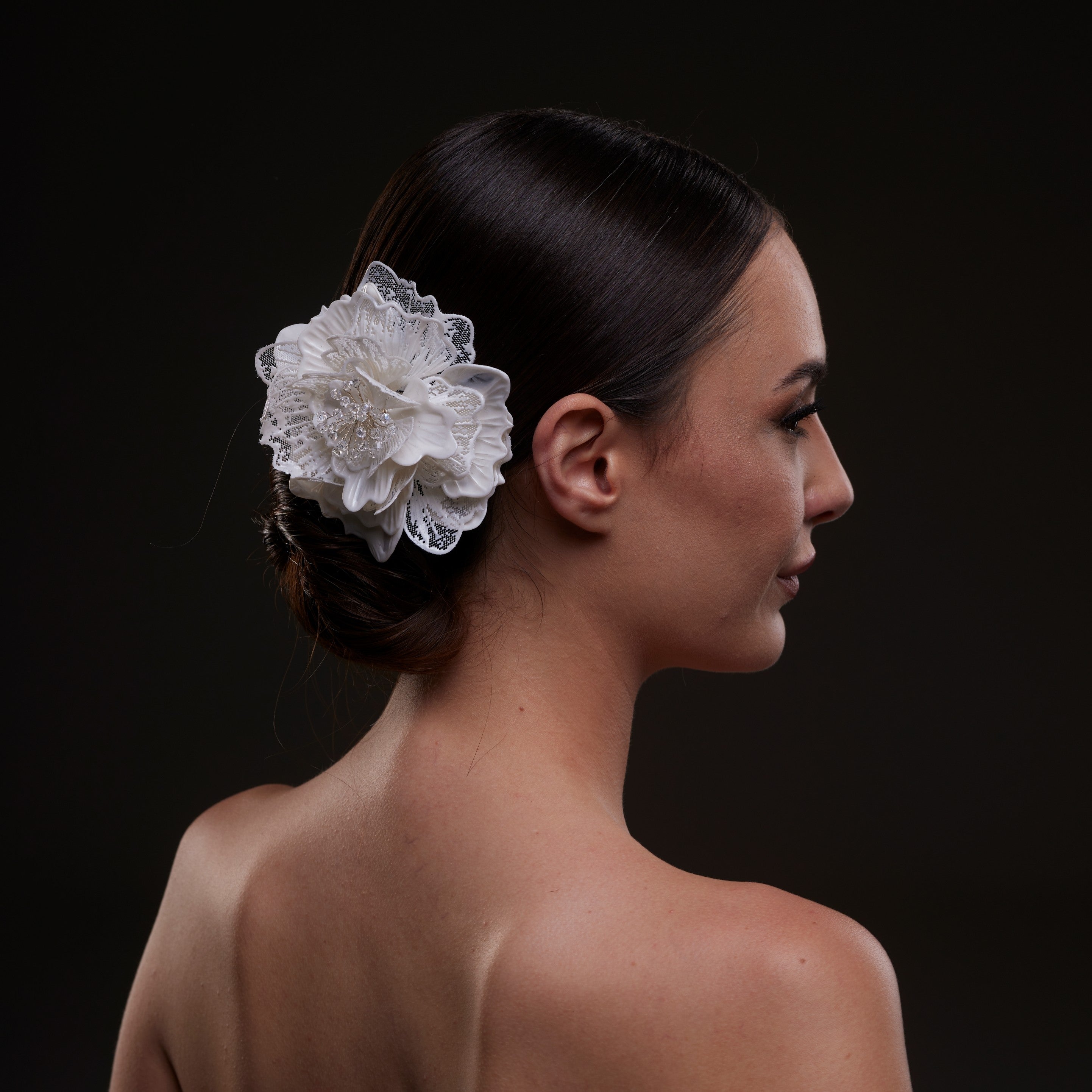 Elegant White Flower Bridal Hair Comb by Bridal Port