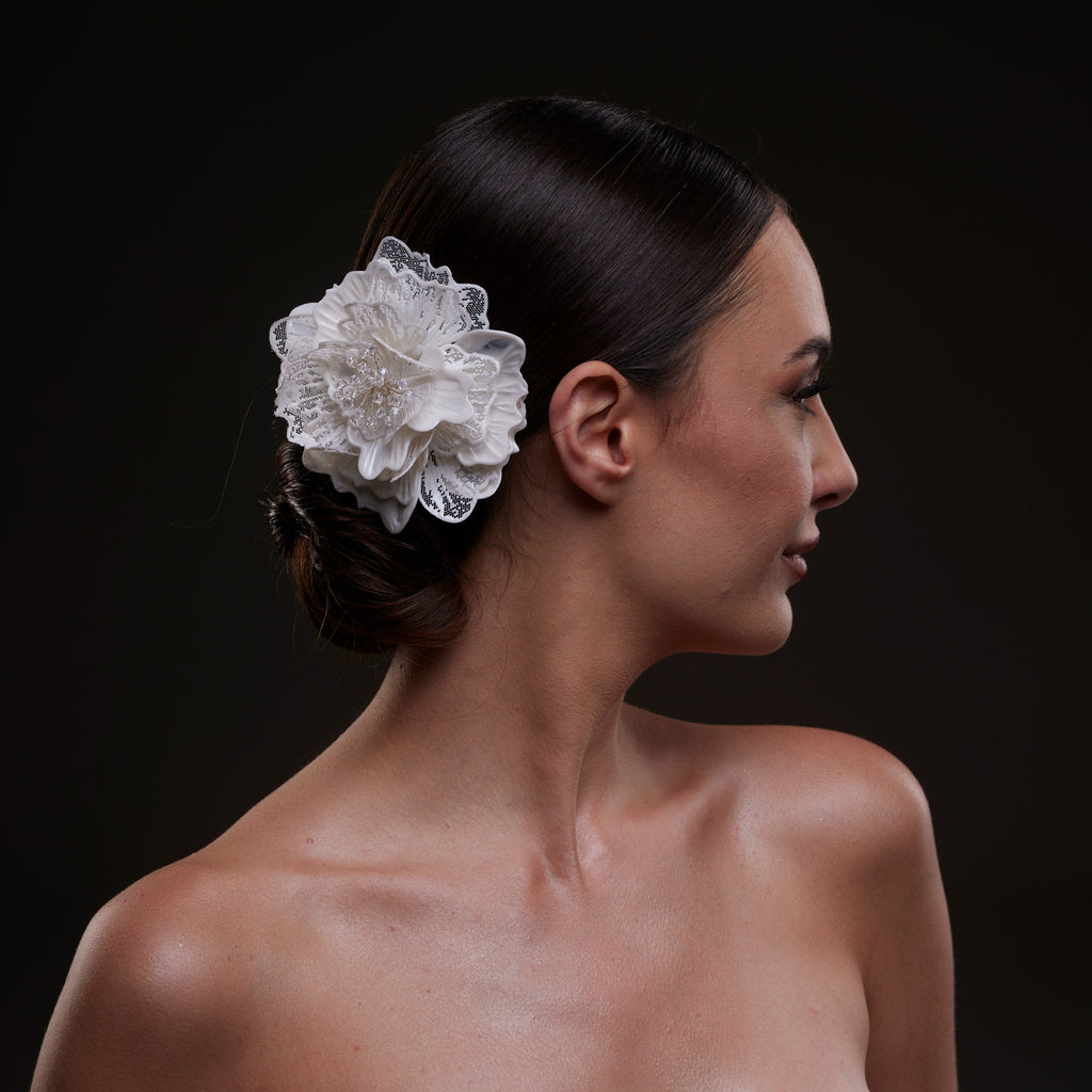Elegant White Flower Bridal Hair Comb by Bridal Port