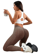 Ribbed High-Waist Back V Yoga Pants – Sand Wash Butt-Lifting Tights by FitiqueFit