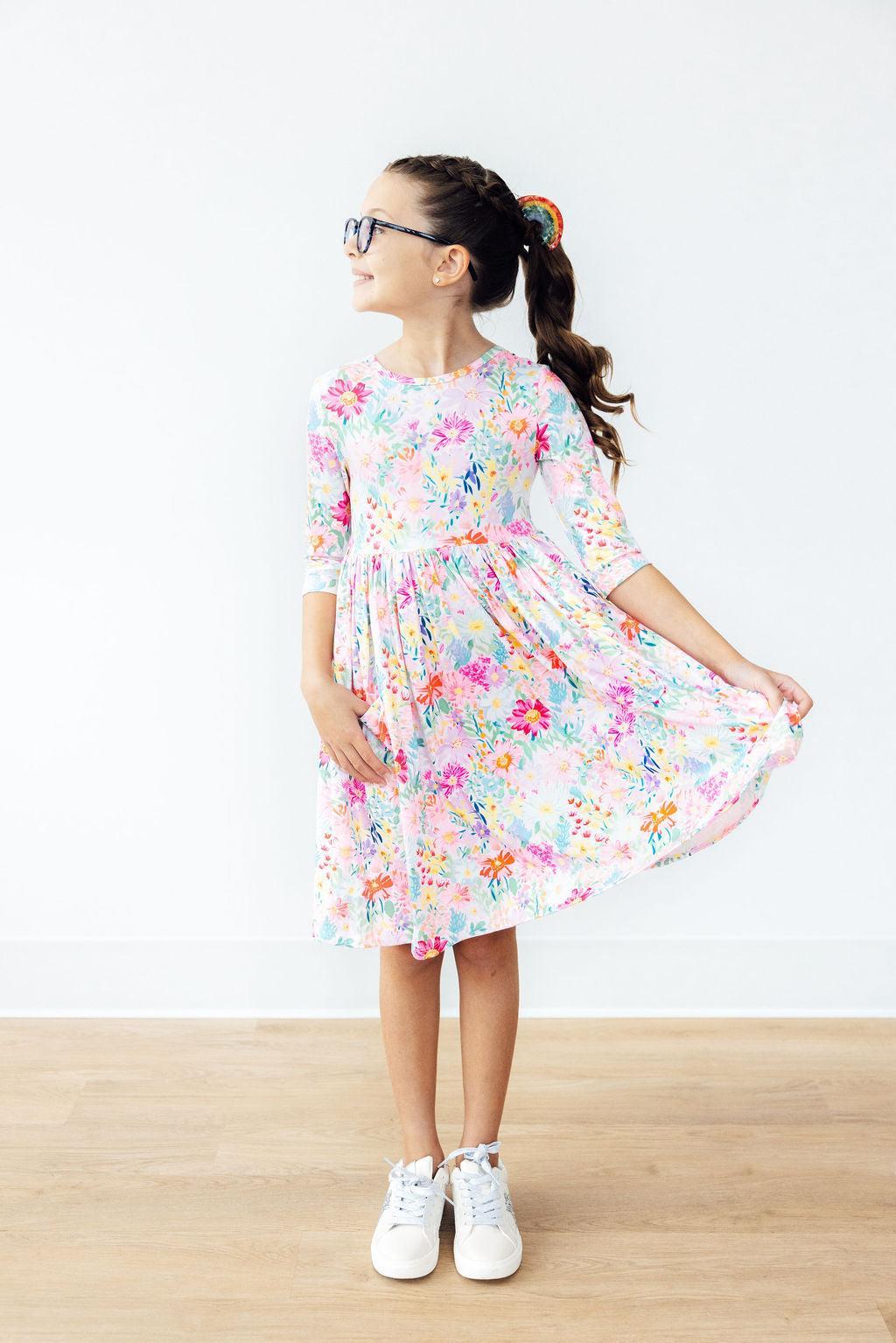 Field of Flowers 3/4 Sleeve Pocket Twirl Dress by Mila & Rose ®