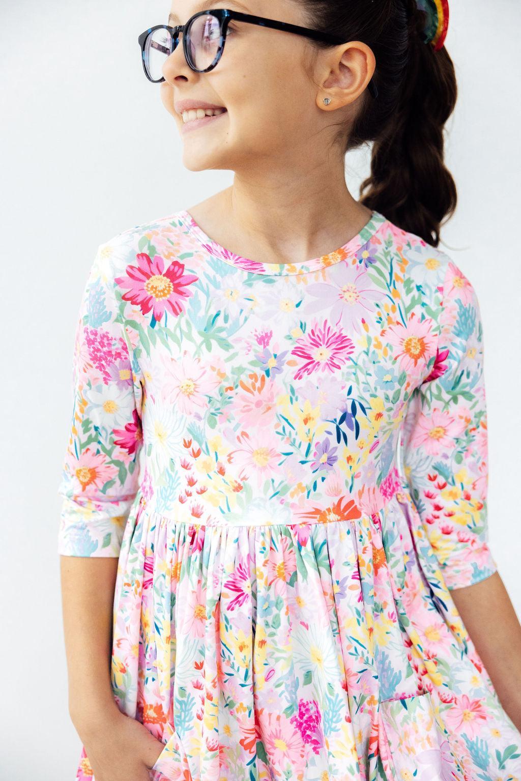 Field of Flowers 3/4 Sleeve Pocket Twirl Dress by Mila & Rose ®