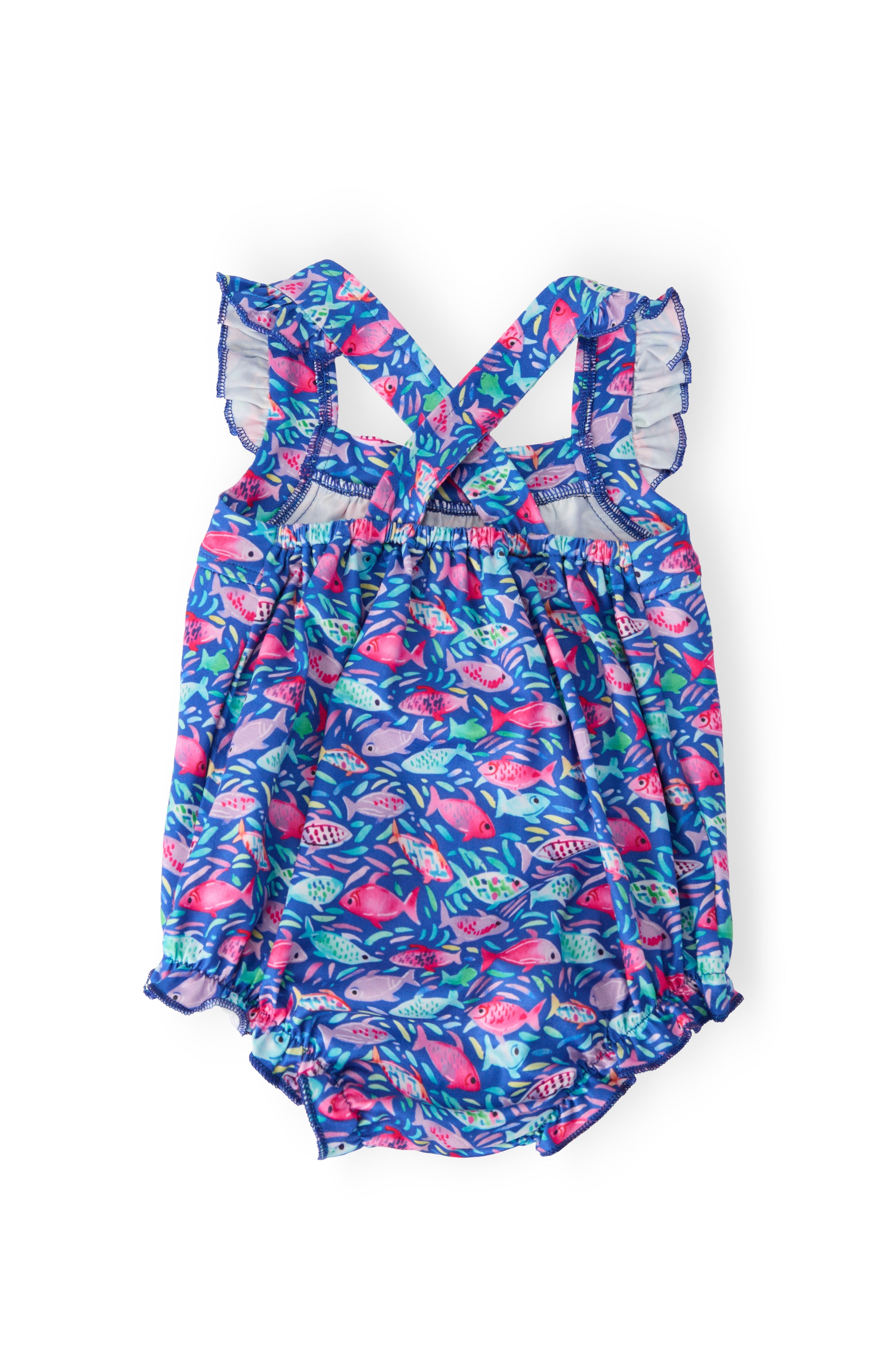 Fish in the Sea Ruffle Cross Back Romper by Mila & Rose ®