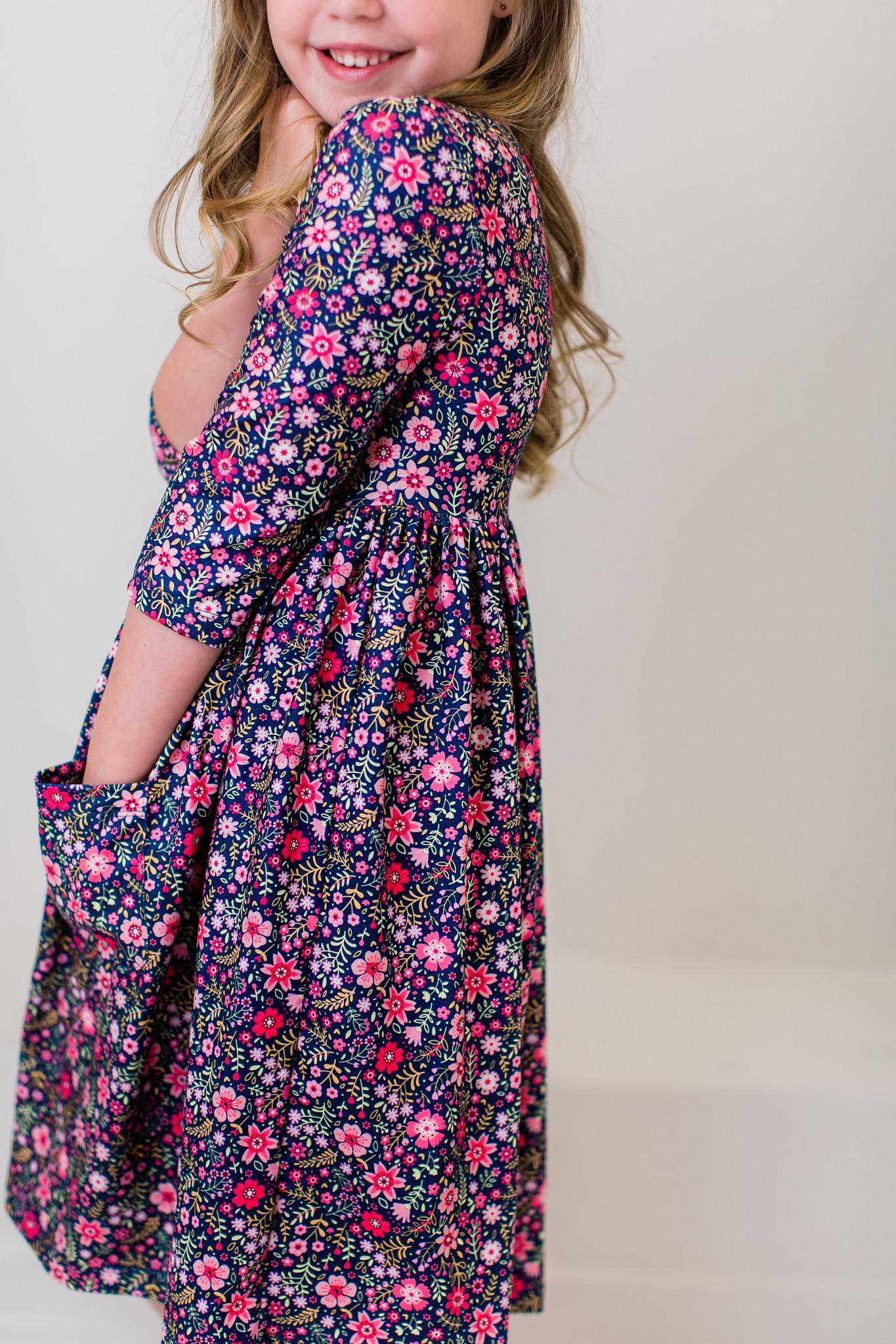 Flower Farm 3/4 Sleeve Pocket Twirl Dress by Mila & Rose ®