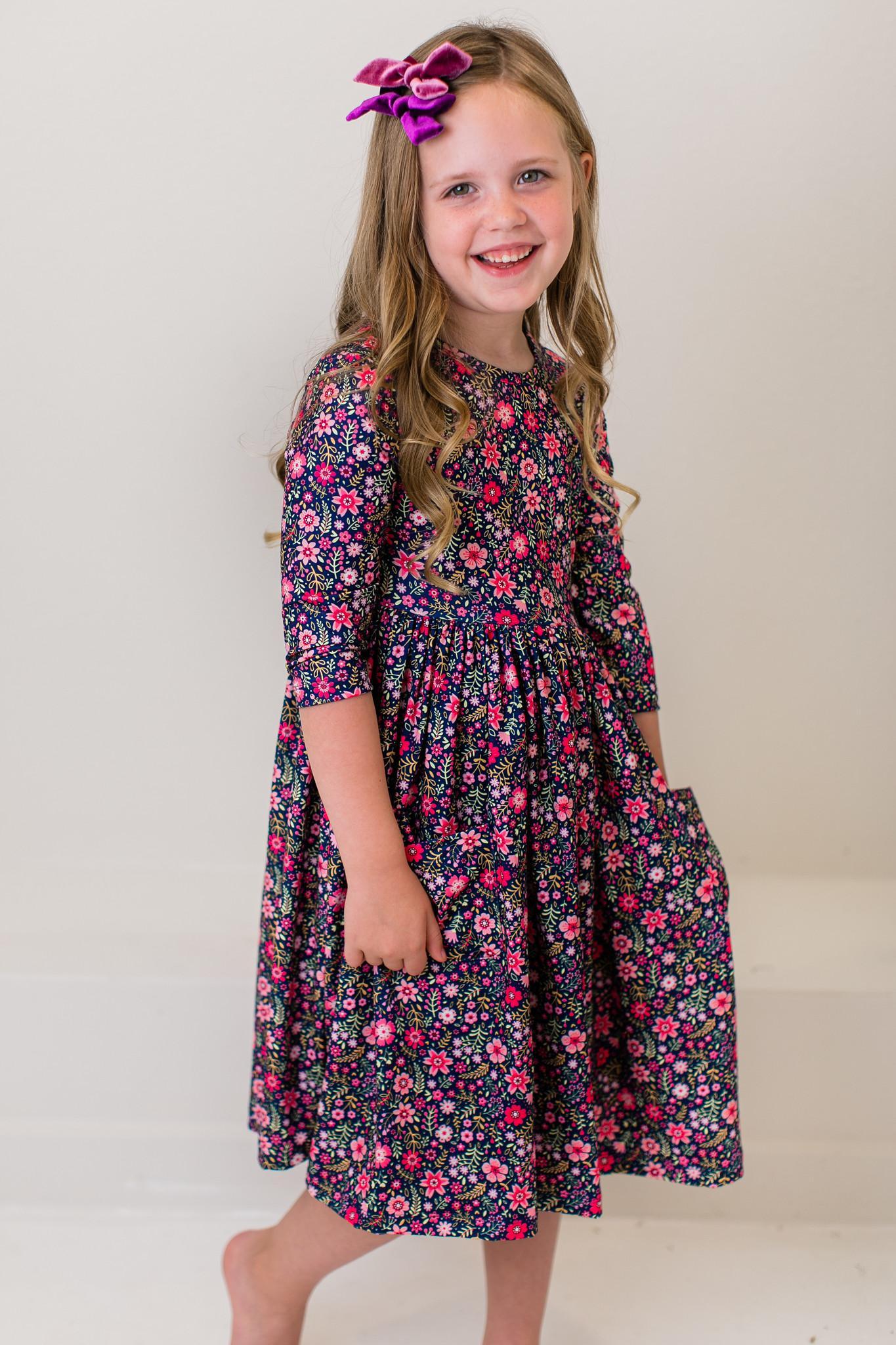Flower Farm 3/4 Sleeve Pocket Twirl Dress by Mila & Rose ®