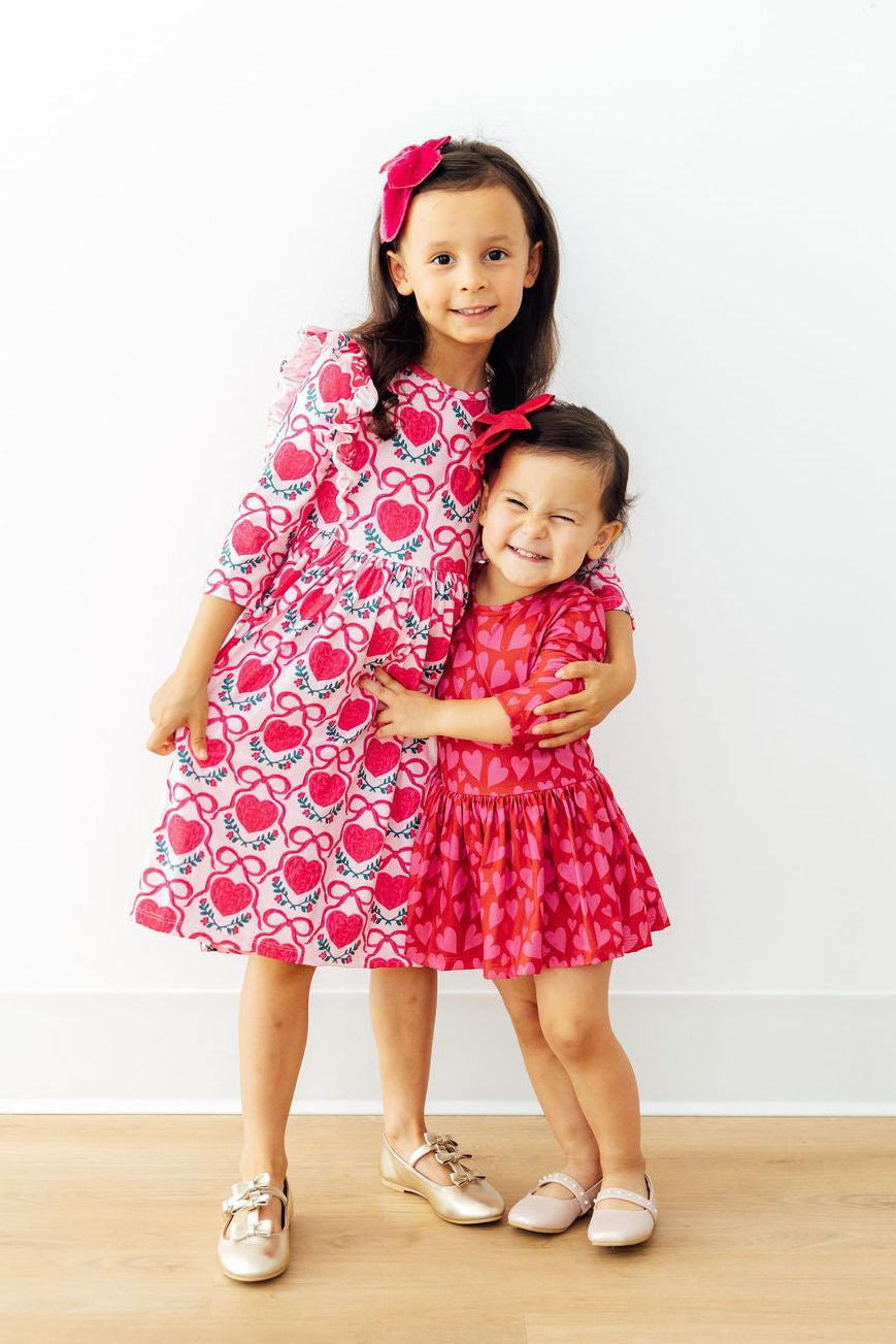 Fluttering Hearts 3/4 Sleeve Ruffle Twirl Dress by Mila & Rose ®
