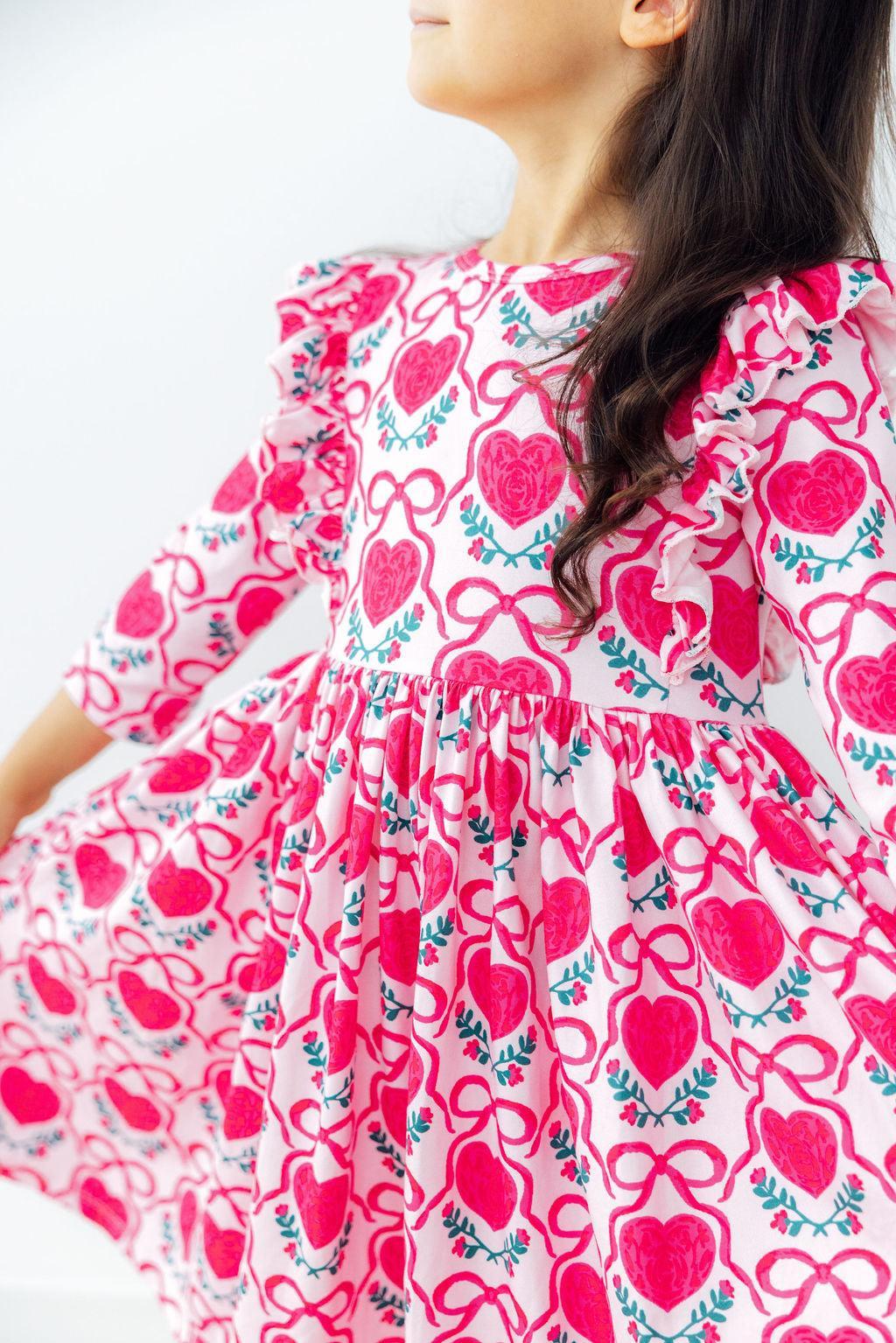 Fluttering Hearts 3/4 Sleeve Ruffle Twirl Dress by Mila & Rose ®